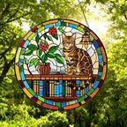 Custom Bengal  Sun Catcher Cat Sitting On Bookshelf  ,Stained Glass Window Hanging Book Lover Gifts for Women Book Wall Decor Handmade - image 4