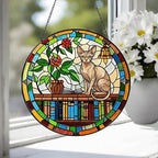 Custom Sphynx Sun Catcher Cat Sitting On Bookshelf  ,Stained Glass Window Hanging Book Lover Gifts for Women Book Wall Decor Handmade - image 3