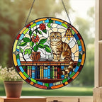 Custom Scottish Fold Sun Catcher Cat Sitting On Bookshelf  ,Stained Glass Window Hanging Book Lover Gifts for Women Book Wall Decor Handmade