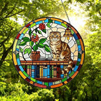 Custom Scottish Fold Sun Catcher Cat Sitting On Bookshelf  ,Stained Glass Window Hanging Book Lover Gifts for Women Book Wall Decor Handmade - image 4