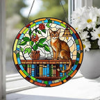Custom Abyssinian  Sun Catcher Cat Sitting On Bookshelf  ,Stained Glass Window Hanging Book Lover Gifts for Women Book Wall Decor Handmade - image 4