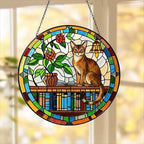 Custom Abyssinian  Sun Catcher Cat Sitting On Bookshelf  ,Stained Glass Window Hanging Book Lover Gifts for Women Book Wall Decor Handmade