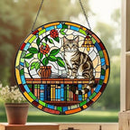 American Shorthair Sun Catcher Cat Sitting On Bookshelf  ,Stained Glass Window Hanging Book Lover Gifts for Women Book Wall Decor Handmade - image 3