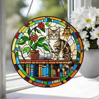 American Shorthair Sun Catcher Cat Sitting On Bookshelf  ,Stained Glass Window Hanging Book Lover Gifts for Women Book Wall Decor Handmade - image 4