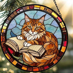 Custom Stained Glass Window Hanging Maine Coon  Cat Reading ,  Sun Catcher Home Decor,  Lost Pets Gift - image 4