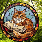 Custom Stained Glass Window Hanging Maine Coon  Cat Reading ,  Sun Catcher Home Decor,  Lost Pets Gift - image 2
