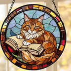 Custom Stained Glass Window Hanging Maine Coon  Cat Reading ,  Sun Catcher Home Decor,  Lost Pets Gift - image 5