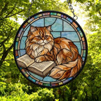 Custom Stained Glass Window Hanging Persian Cat Reading ,  Sun Catcher Home Decor,  Lost Pets Gift - image 5