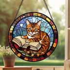 Custom Stained Glass Window Hanging Bengal  Cat Reading ,  Sun Catcher Home Decor,  Lost Pets Gift - image 3