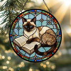 Custom Stained Glass Window Hanging Siamese Cat Reading , Sun Catcher Home Decor,  Lost Pets Gift - image 2