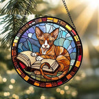 Custom Stained Glass Window Hanging Sphynx Cat Reading , Sun Catcher Home Decor,  Lost Pets Gift - image 2