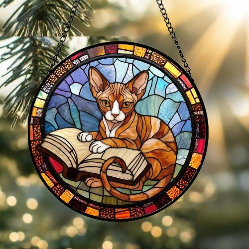 Custom Stained Glass Window Hanging Sphynx Cat Reading , Sun Catcher Home Decor,  Lost Pets Gift - image 2
