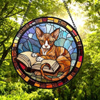 Custom Stained Glass Window Hanging Sphynx Cat Reading , Sun Catcher Home Decor,  Lost Pets Gift