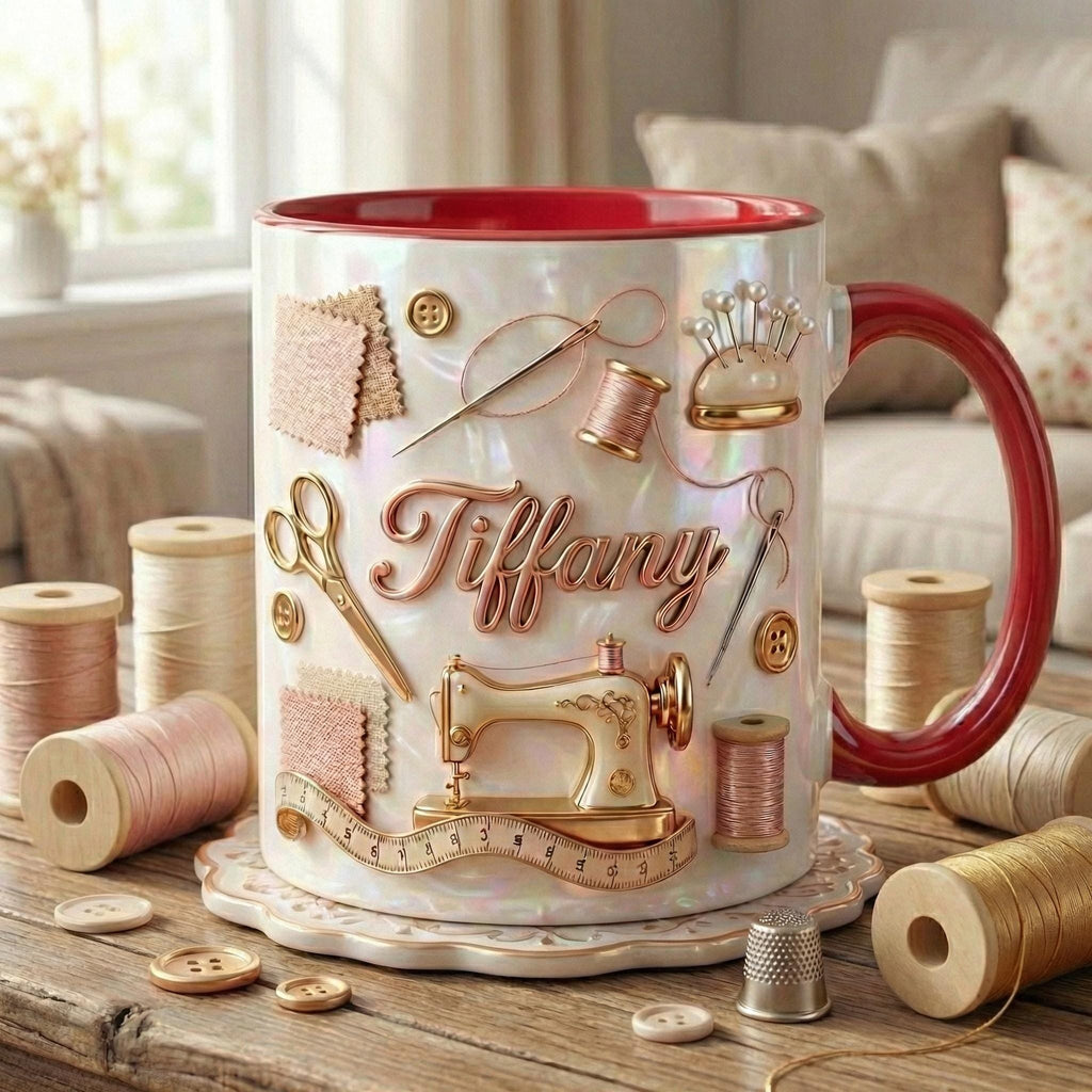 Personalized Sewing Machine Mug, 3D Effect Custom Craft Coffee Mug, Cute Sewing Lover Gift, Handmade Style Mug - image 3