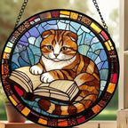 Custom Stained Glass Window Hanging Scottish Fold Cat Reading , Sun Catcher Home Decor,  Lost Pets Gift - image 3