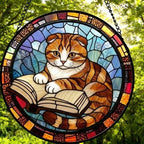 Custom Stained Glass Window Hanging Scottish Fold Cat Reading , Sun Catcher Home Decor,  Lost Pets Gift - image 5