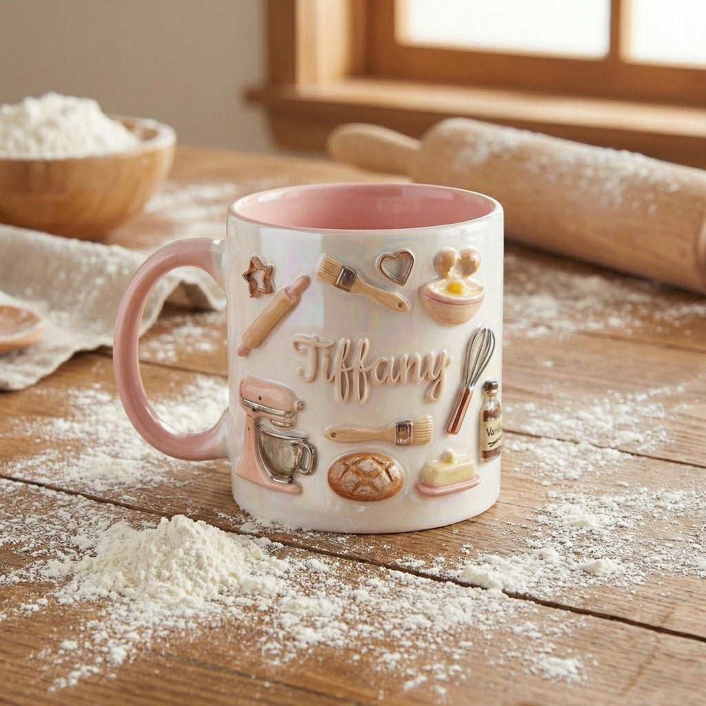 Personalized Baker’s Dream 3D Effect Mug, Custom Baking Lover Mug, Baking Tools Design, Kitchen Baking Gift For Her