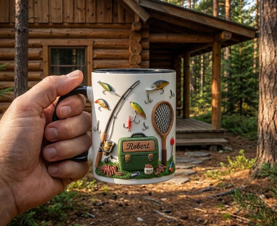 Personalized Fishing Mug, Custom Name Fishing Coffee Cup, Gift for Husband, Boyfriend, Outdoor Hobby Cups - image 3