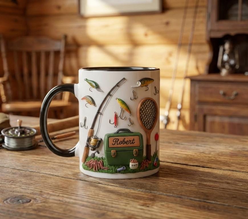 Personalized Fishing Mug, Custom Name Fishing Coffee Cup, Gift for Husband, Boyfriend, Outdoor Hobby Cups - image 2