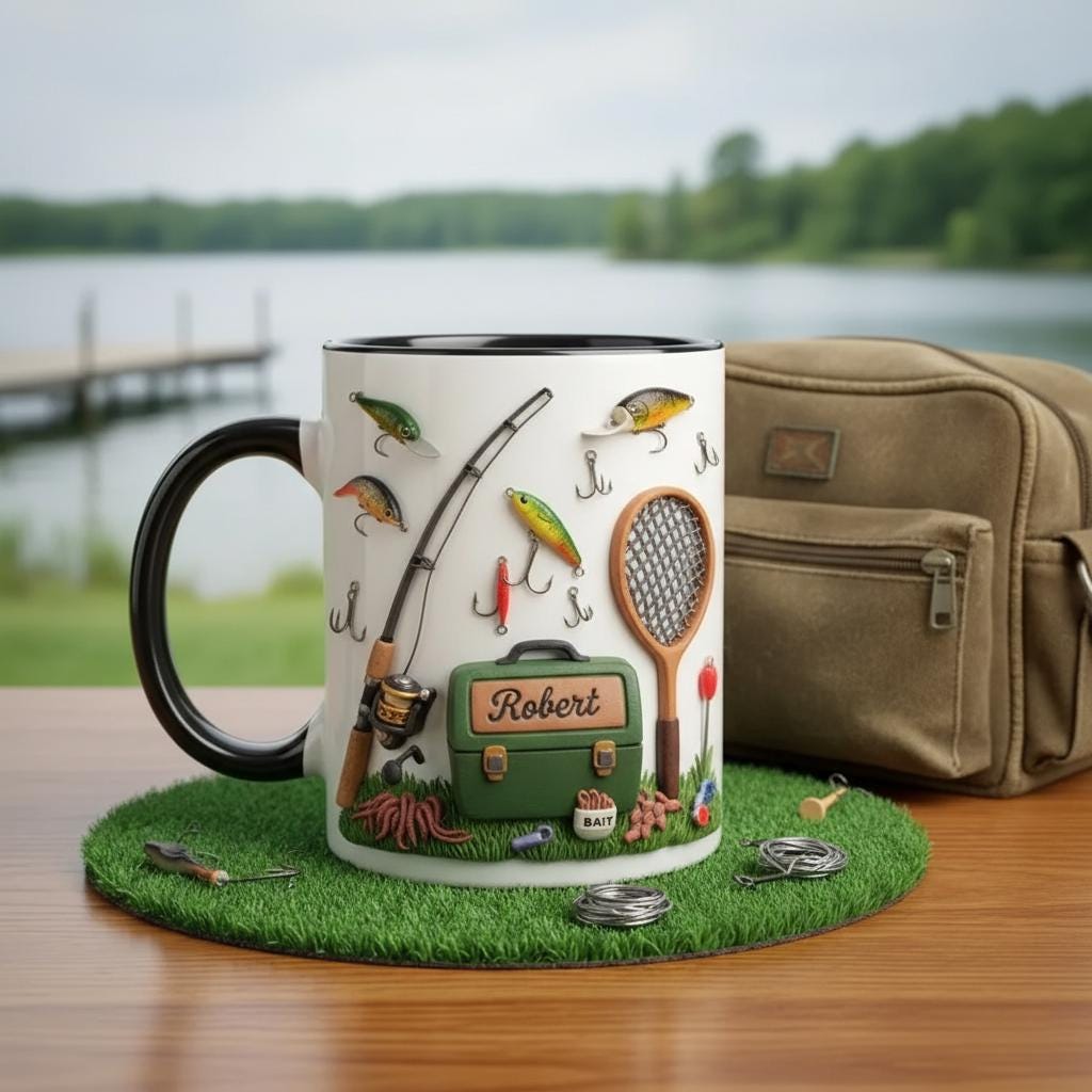Personalized Fishing Mug, Custom Name Fishing Coffee Cup, Gift for Husband, Boyfriend, Outdoor Hobby Cups