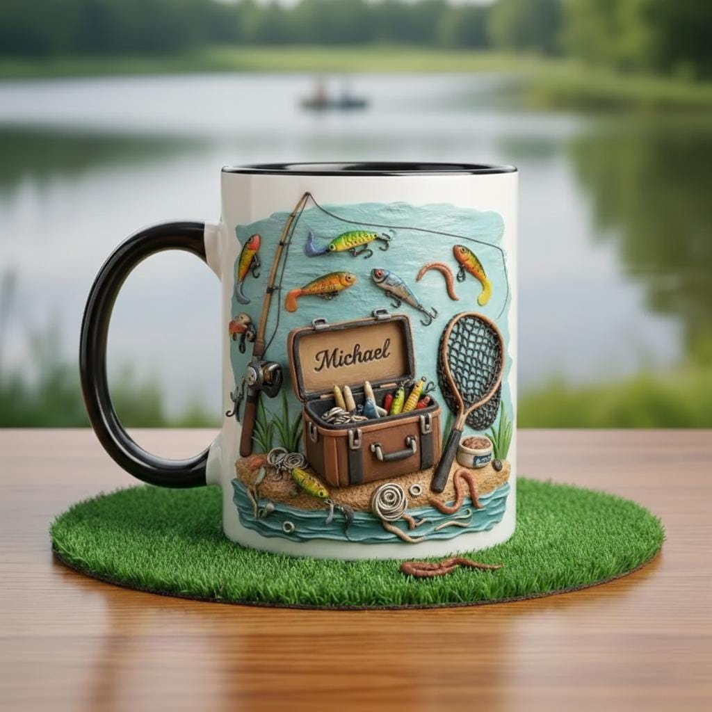 Personalized Fishing Mug, Custom Name Fishing Coffee Cup, Gift for Husband, Boyfriend, Outdoor Hobby Mugs