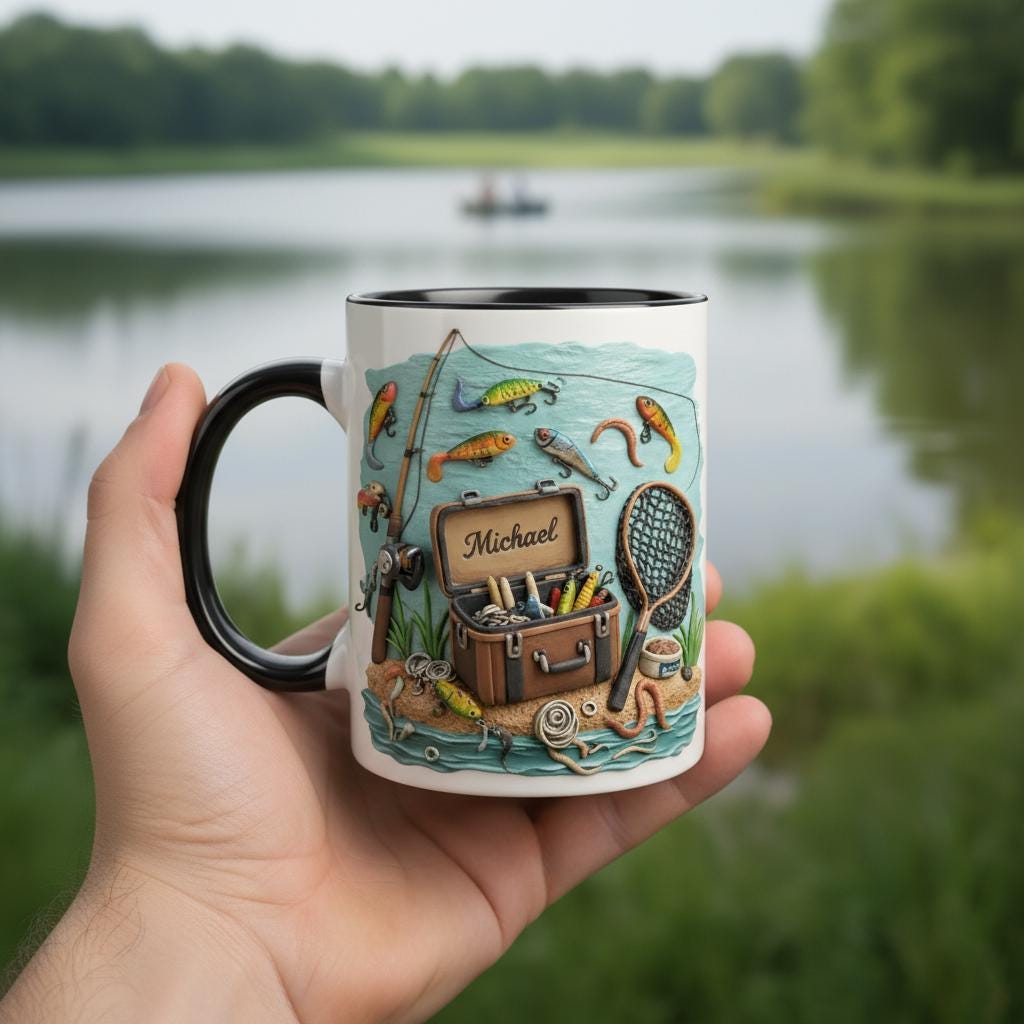 Personalized Fishing Mug, Custom Name Fishing Coffee Cup, Gift for Husband, Boyfriend, Outdoor Hobby Mugs - image 2