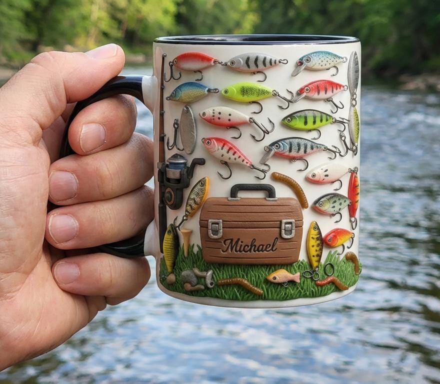 Personalized Fishing Mug, Custom Name Fishing Coffee Cups, Gift for Husband, Outdoor Hobby Cup - image 2