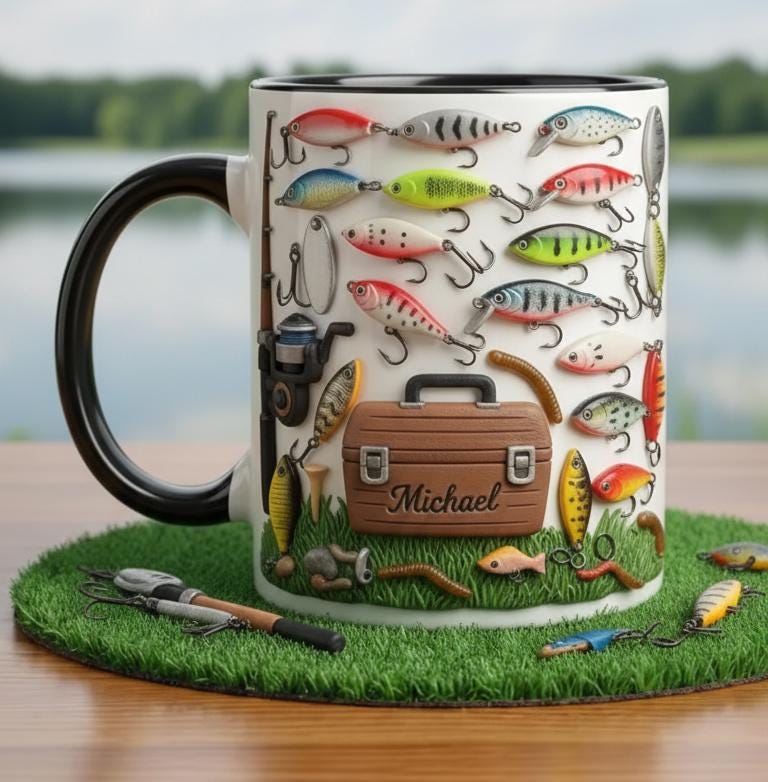 Personalized Fishing Mug, Custom Name Fishing Coffee Cups, Gift for Husband, Outdoor Hobby Cup - image 3