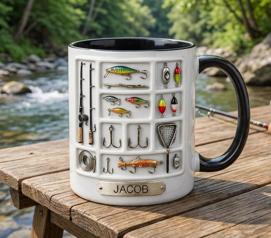 Custom Name Fishing Mug, Personalized Fishing Coffee Cup, Gift for Husband, Boyfriend, Outdoor Hobby Cups
