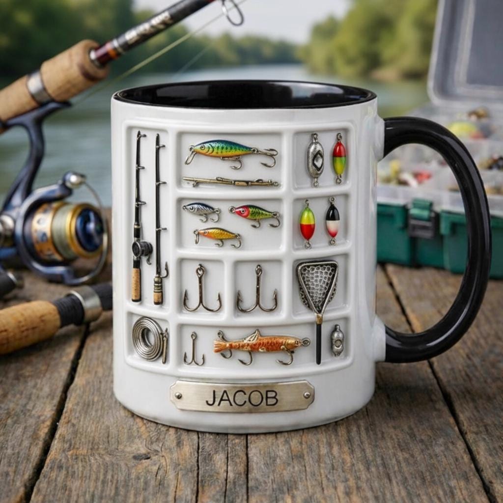 Custom Name Fishing Mug, Personalized Fishing Coffee Cup, Gift for Husband, Boyfriend, Outdoor Hobby Cups - image 2