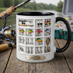 Personalized Fishing Mug, Custom Name Fisher Coffee Cup, Gift for Husband, Outdoor Hobby Cups