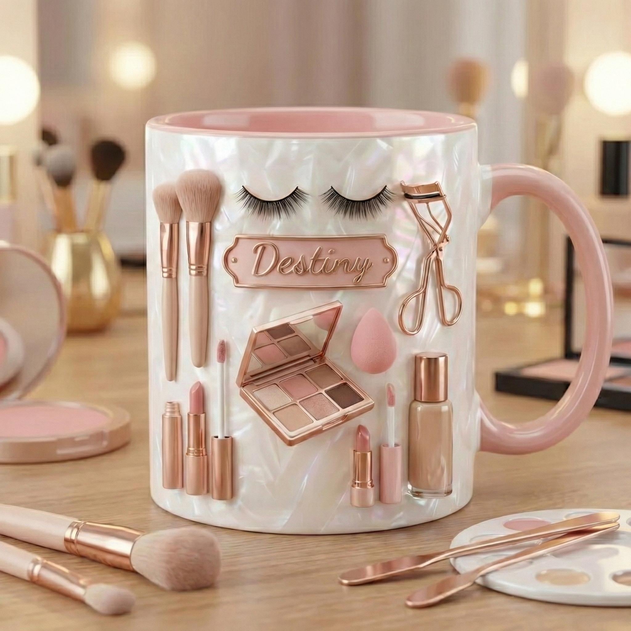 Personalized Makeup Mug, Faux 3D Effect, Beauty Lover Gift