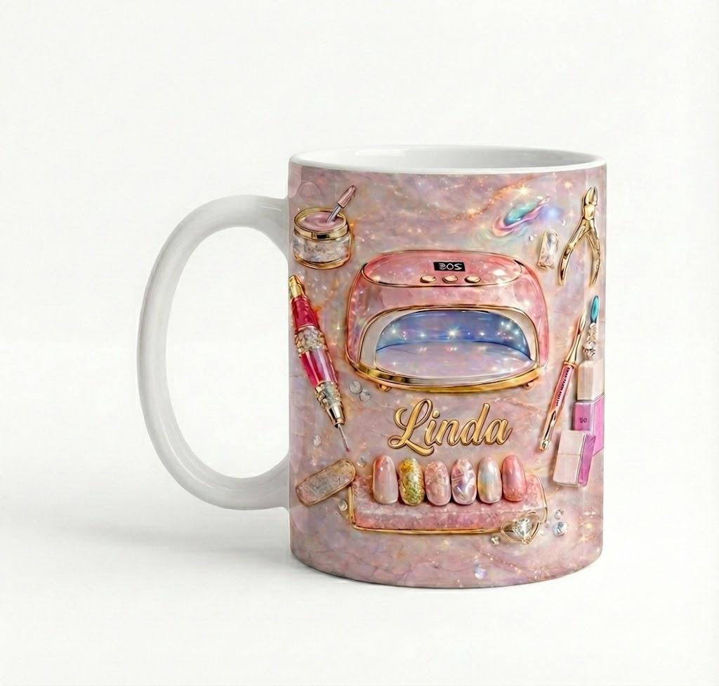 Custom Name Nail Tech Coffee Mug, Faux 3D Effect Ceramic - image 2