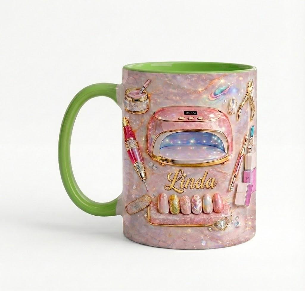 Custom Name Nail Tech Coffee Mug, Faux 3D Effect Ceramic - image 3