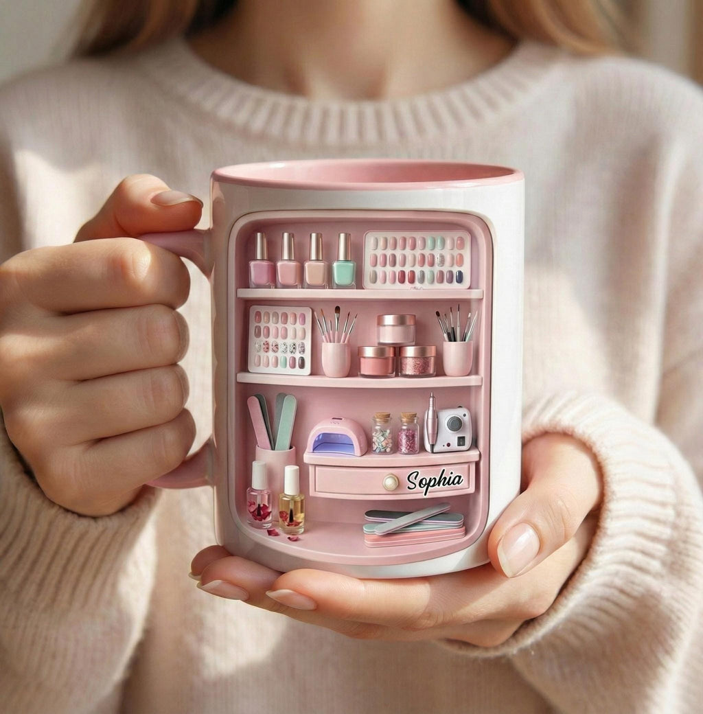 Personalized Nail Tech Mug, Faux 3D Effect, Nail Artist Gift