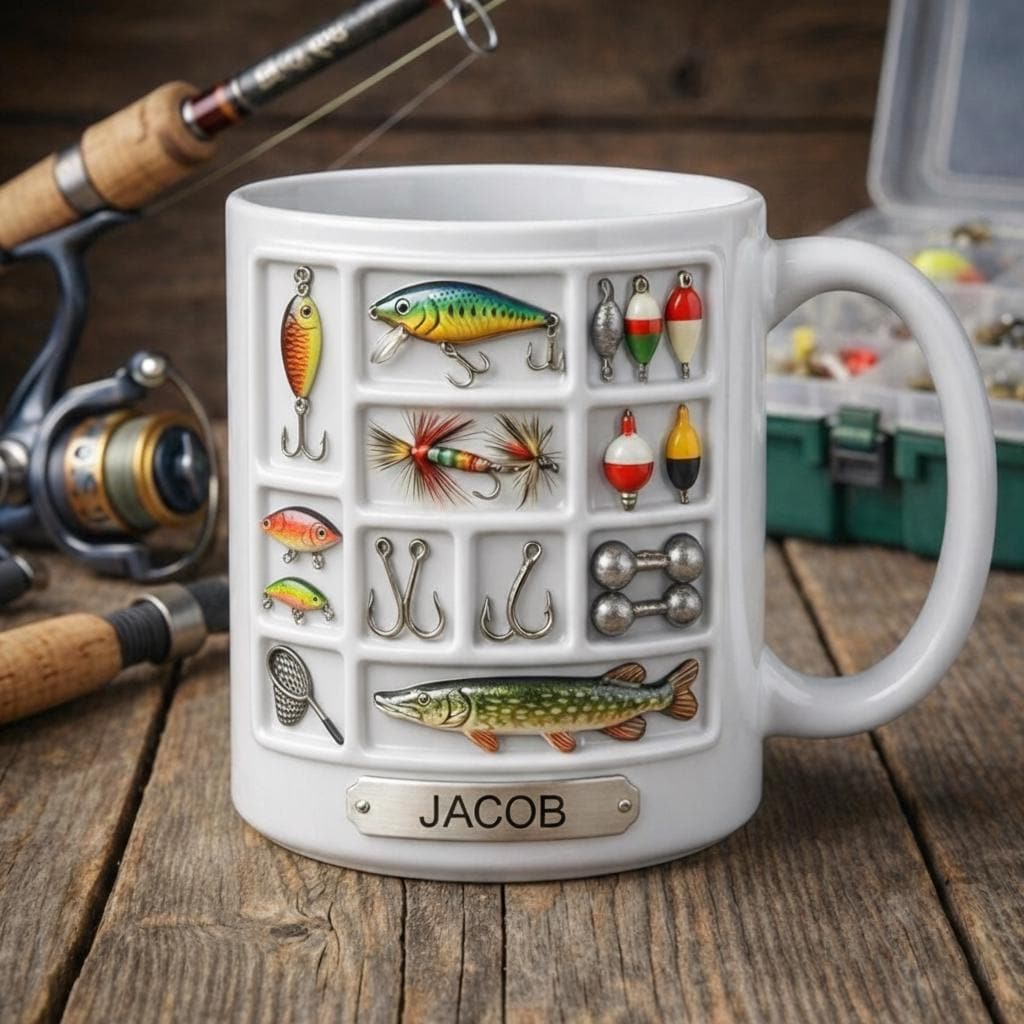 Custom Name Fishing Mug, Personalized Fishing Coffee Cup, Gift for Husband, Boyfriend, Outdoor Hobby Cups