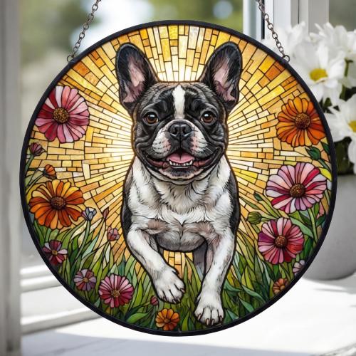 Custom French Bulldog Wildflowers Glass Suncatcher: Dog Mom Window Decor - image 4