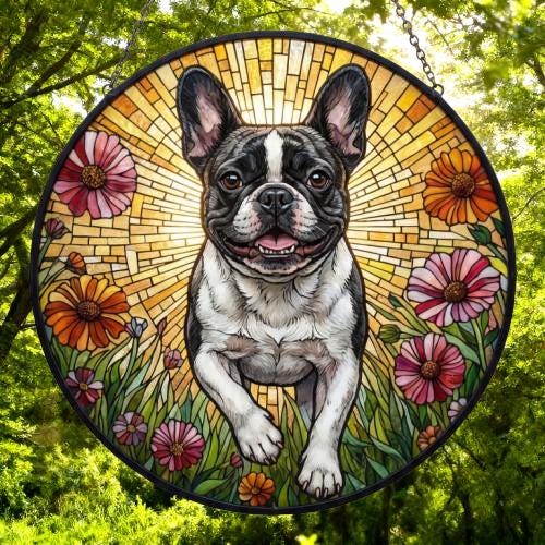Custom French Bulldog Wildflowers Glass Suncatcher: Dog Mom Window Decor - image 5