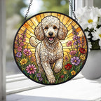 Custom Poodle  Wildflowers Glass Suncatcher: Dog Mom Window Decor