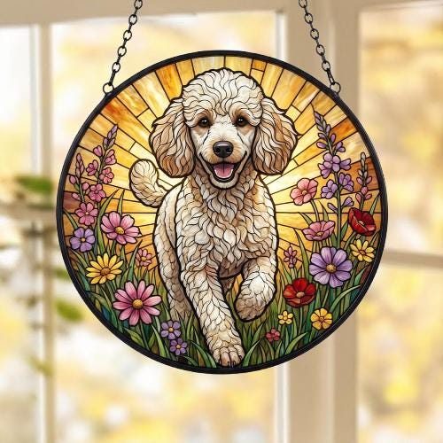 Custom Poodle  Wildflowers Glass Suncatcher: Dog Mom Window Decor - image 5