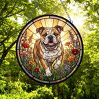 Custom Bulldog  Wildflowers Glass Suncatcher: Dog Mom Window Decor - image 4
