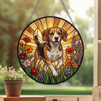 Custom Beagle Wildflowers Glass Suncatcher: Dog Mom Window Decor