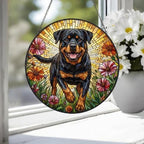 Custom Rottweiler Wildflowers Glass Suncatcher: Dog Mom Window Decor - image 4