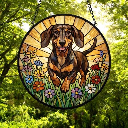 Custom Dachshund  Wildflowers Glass Suncatcher: Dog Mom Window Decor - image 5
