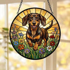 Custom Dachshund  Wildflowers Glass Suncatcher: Dog Mom Window Decor