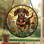 Custom Dachshund  Wildflowers Glass Suncatcher: Dog Mom Window Decor - image 3