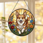 Custom Pembroke Welsh Corgi Wildflowers Glass Suncatcher: Dog Mom Window Decor - image 4