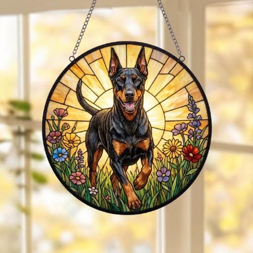 Custom Doberman Pinscher Wildflowers Glass Suncatcher: Dog Mom Window Decor - image 5