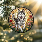 Custom Siberian Husky  Wildflowers Glass Suncatcher: Dog Mom Window Decor - image 2
