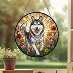 Custom Siberian Husky  Wildflowers Glass Suncatcher: Dog Mom Window Decor - image 3